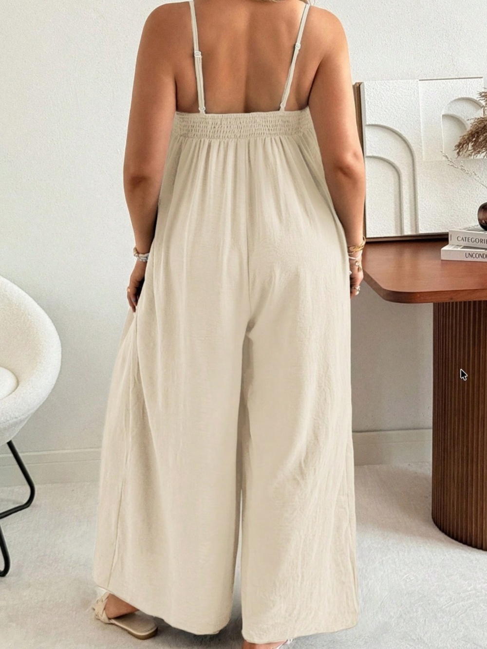 Plus Solid Button Flowy High Waisted Wide leg Jumper Jumpsuit - Picture 3 of 12